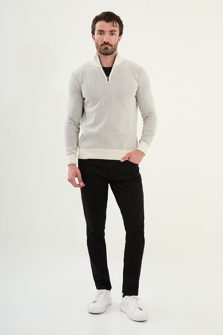 Ribbed Half-Zip Sweater - White