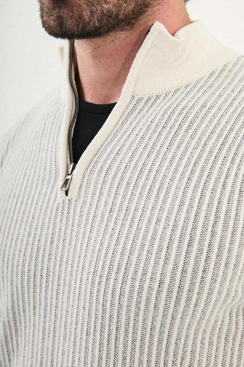 Ribbed Half-Zip Sweater - White