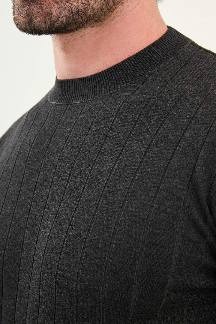 Ribbed Crew Neck Sweater - Grey
