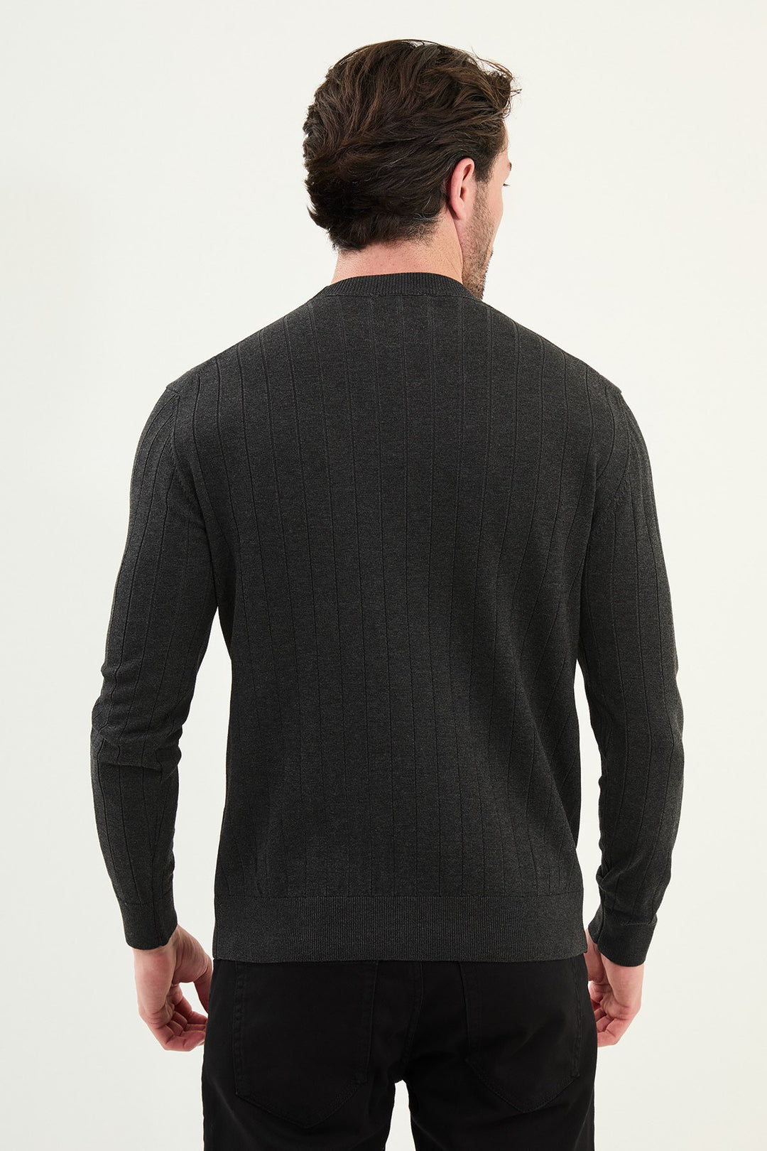 Ribbed Crew Neck Sweater - Grey