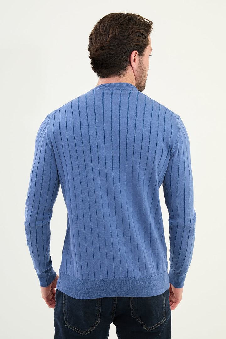 Ribbed Crew Neck Sweater - Blue