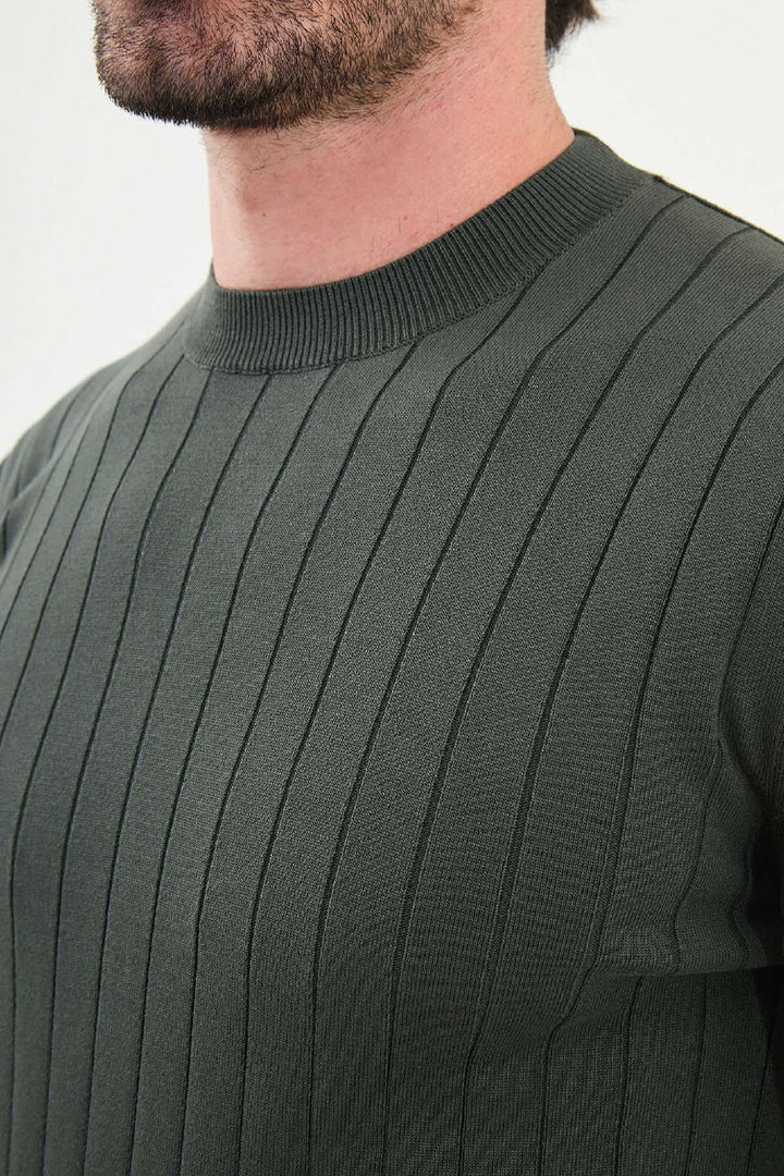 Ribbed Crew Neck Sweater - Khaki