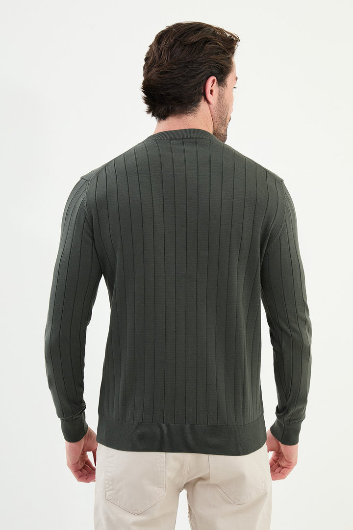 Ribbed Crew Neck Sweater - Khaki