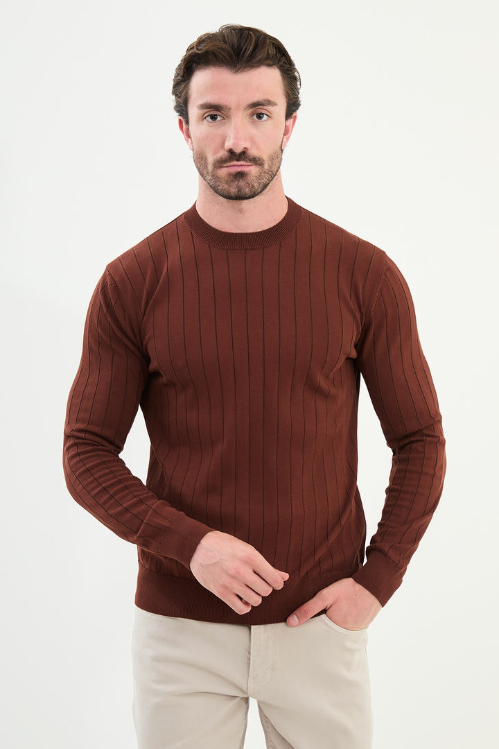 Ribbed Crew Neck Sweater - Tile