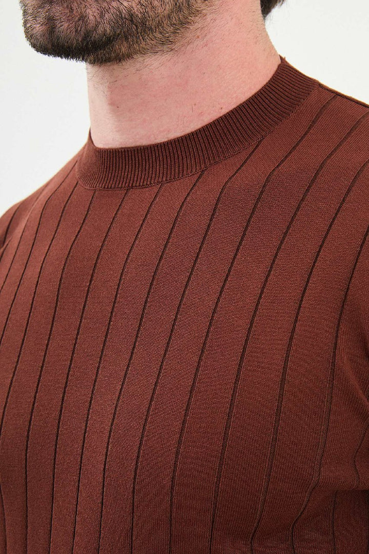 Ribbed Crew Neck Sweater - Tile