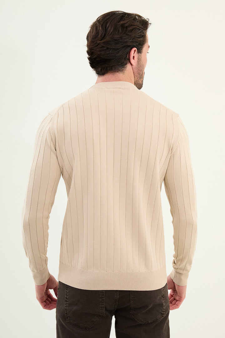 Ribbed Crew Neck Sweater - Beige