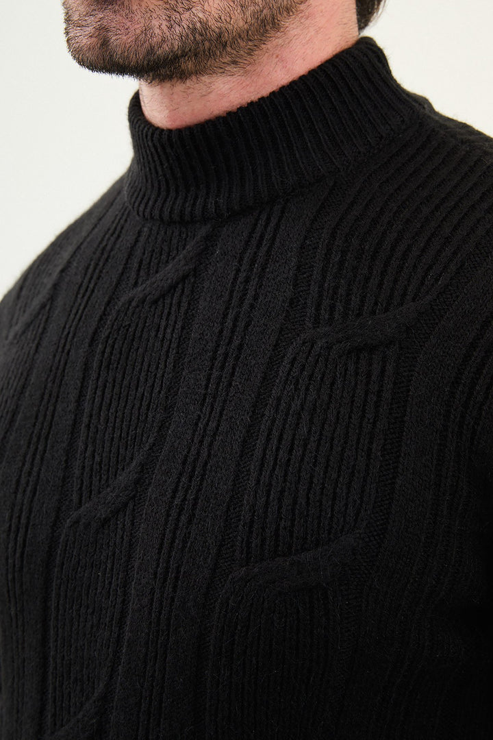 Cable Knit Turtleneck Sweater - Black
