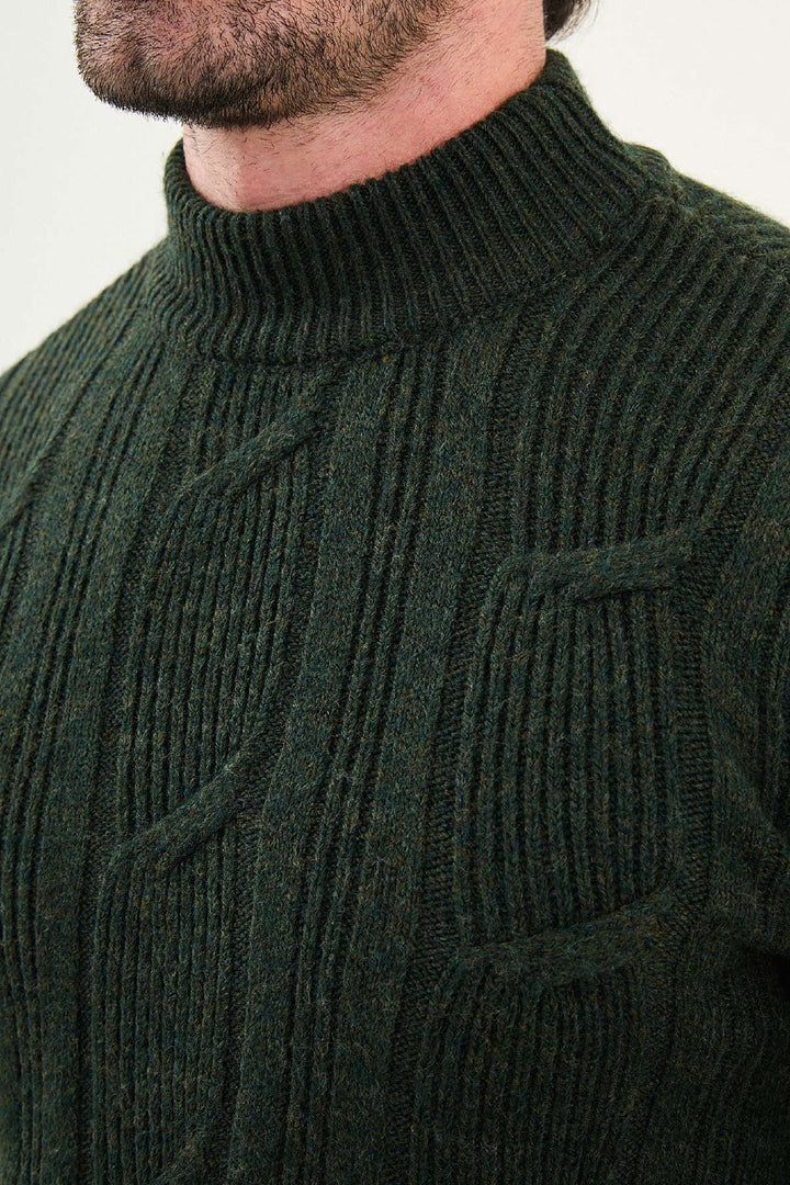 Cable Knit Turtleneck Sweater - Khaki