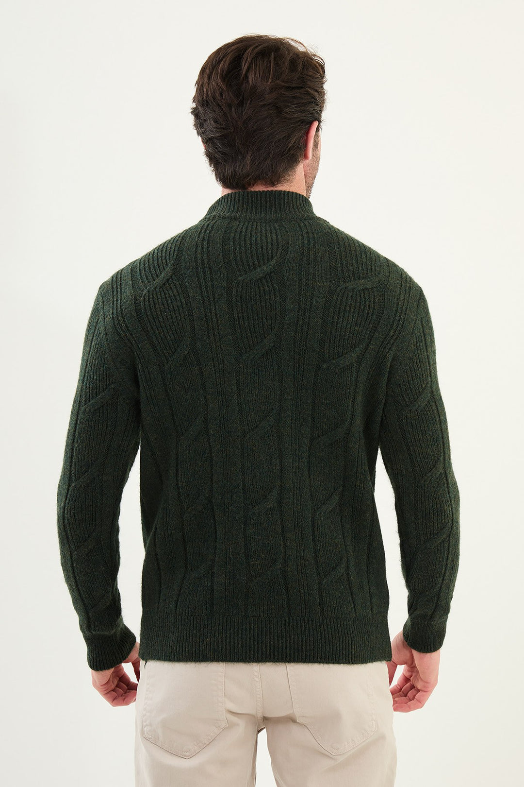 Cable Knit Turtleneck Sweater - Khaki