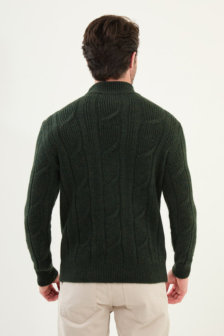Cable Knit Turtleneck Sweater - Khaki