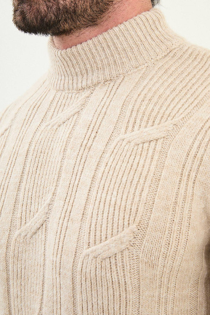 Cable Knit Turtleneck Sweater - Beige
