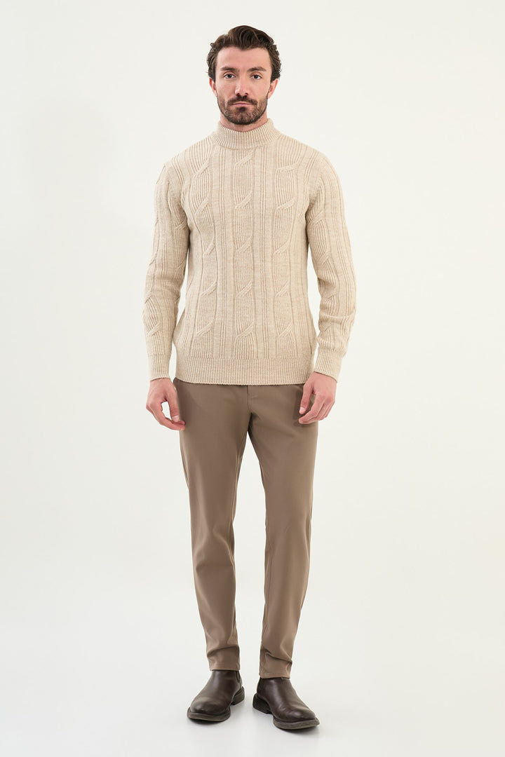 Cable Knit Turtleneck Sweater - Beige