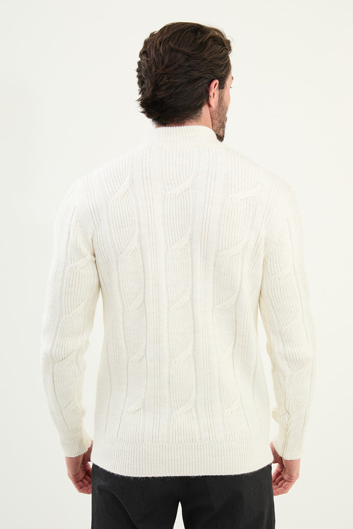 Cable Knit Turtleneck Sweater - White