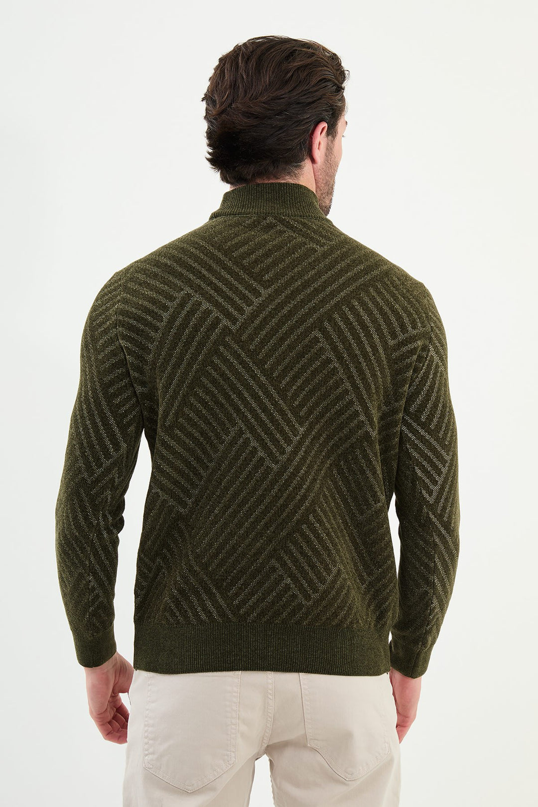 Chevron Knit Mock Neck Sweater - Khaki