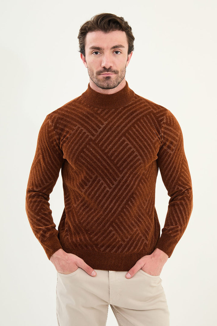 Chevron Knit Mock Neck Sweater - Tile
