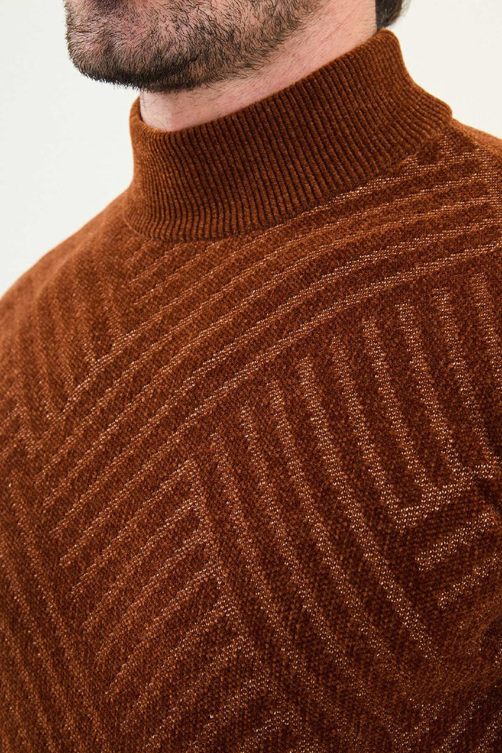 Chevron Knit Mock Neck Sweater - Tile
