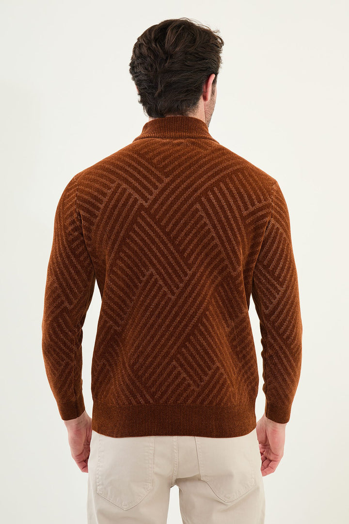Chevron Knit Mock Neck Sweater - Tile