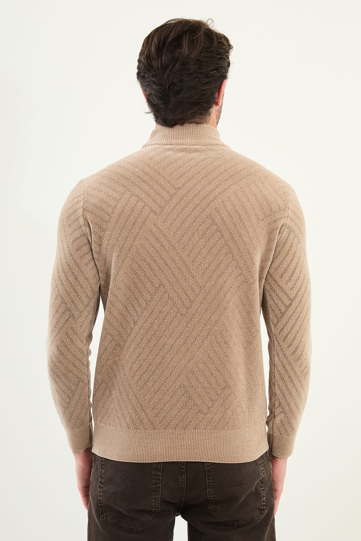 Chevron Knit Mock Neck Sweater - Beige