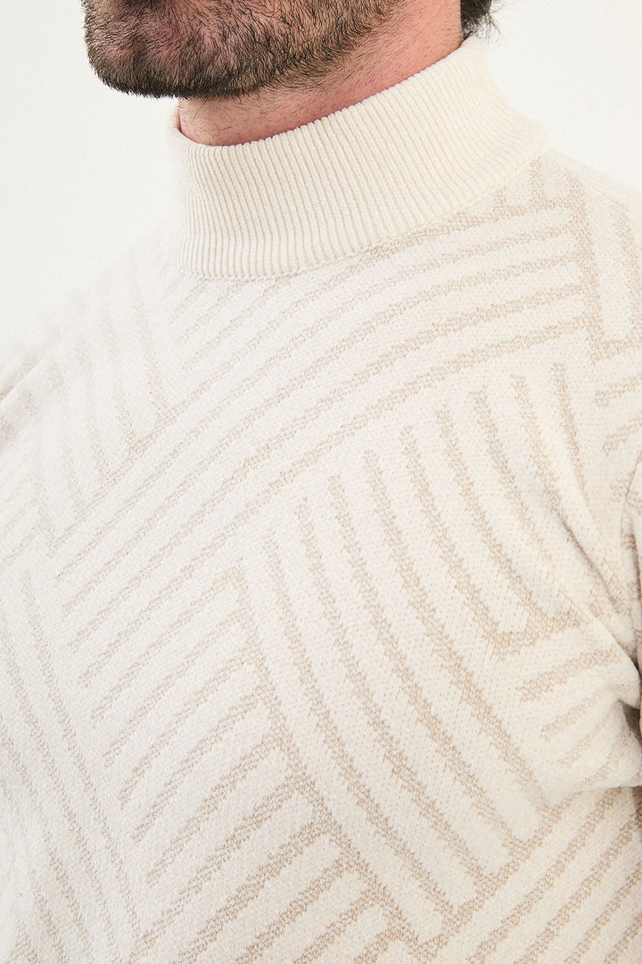 Chevron Knit Mock Neck Sweater - White