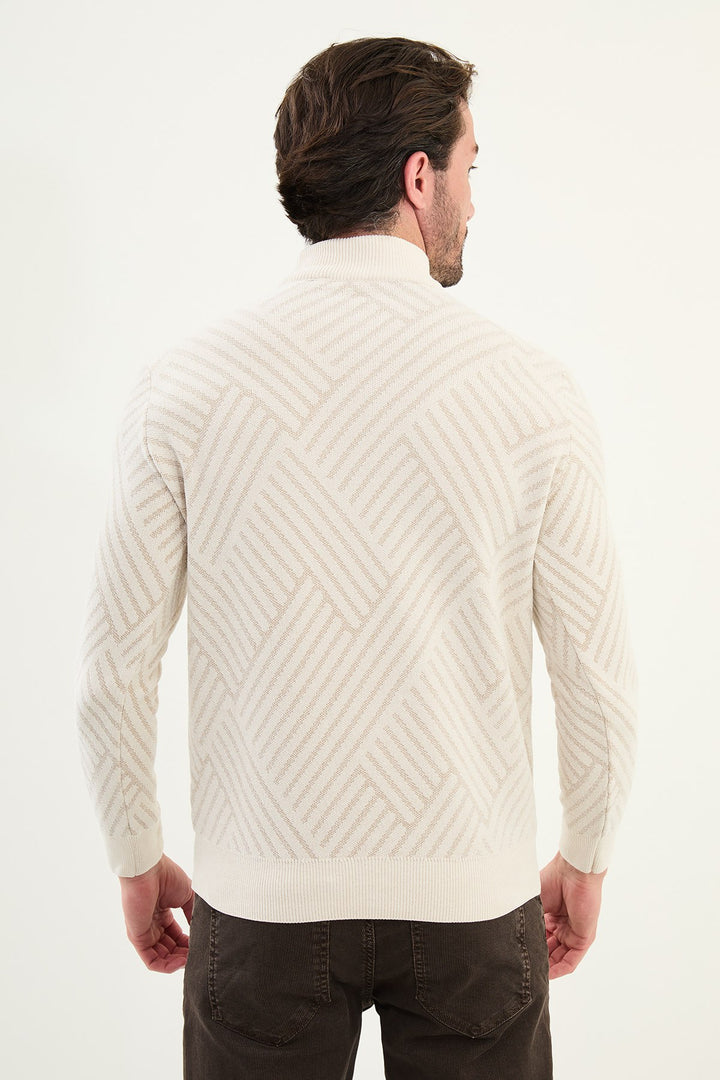 Chevron Knit Mock Neck Sweater - White