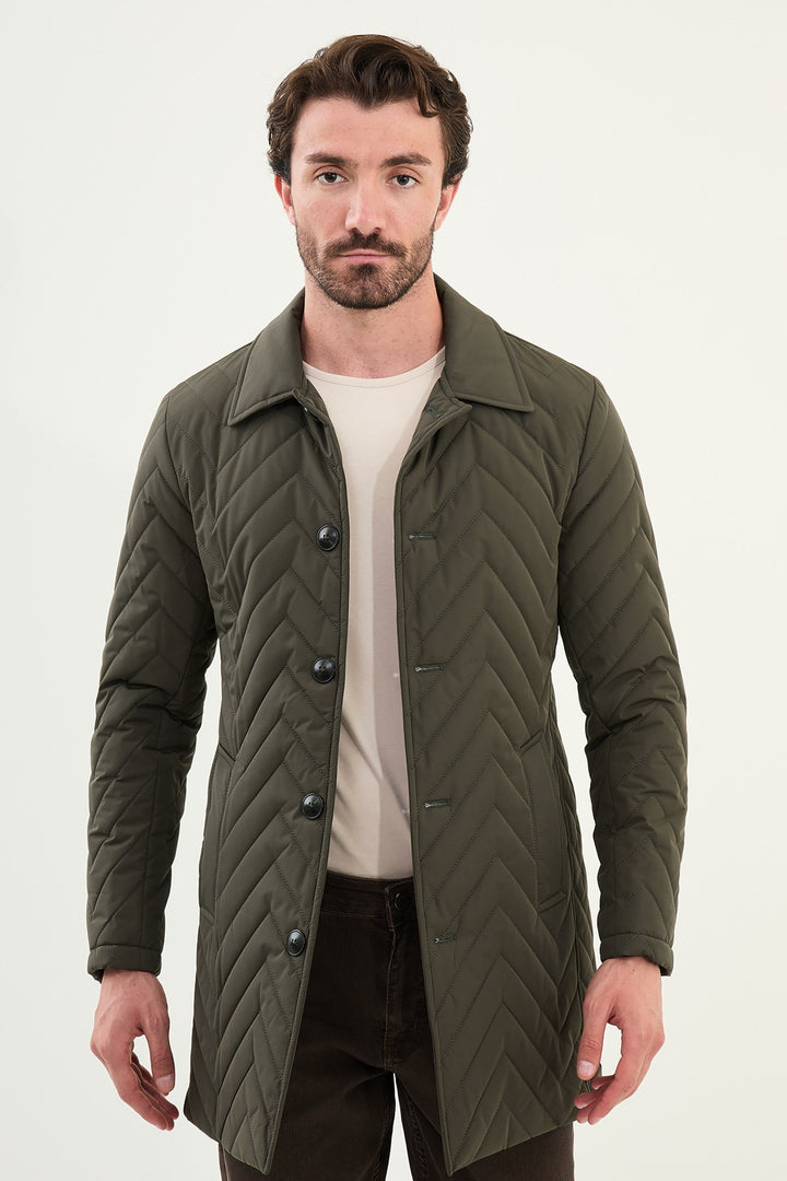 Chevron Quilted Button Jacket - Green
