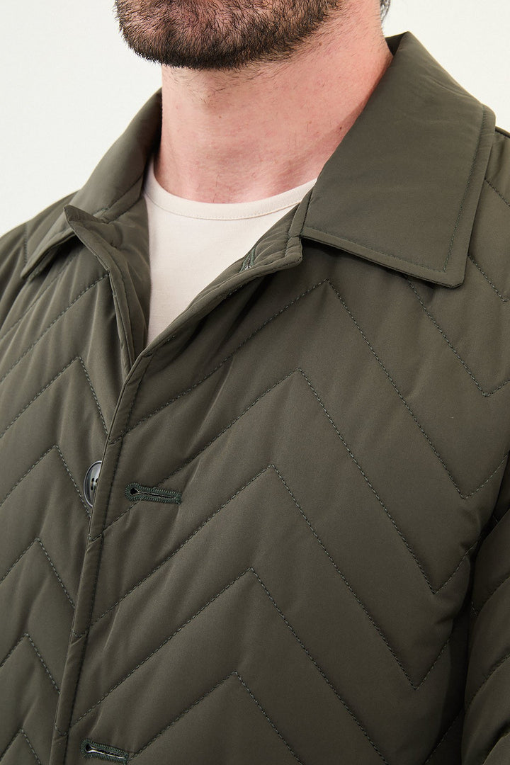Chevron Quilted Button Jacket - Green