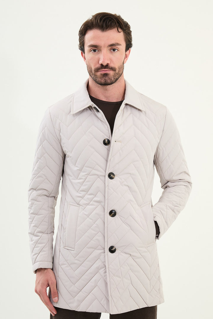 Chevron Quilted Button Jacket - Ecru
