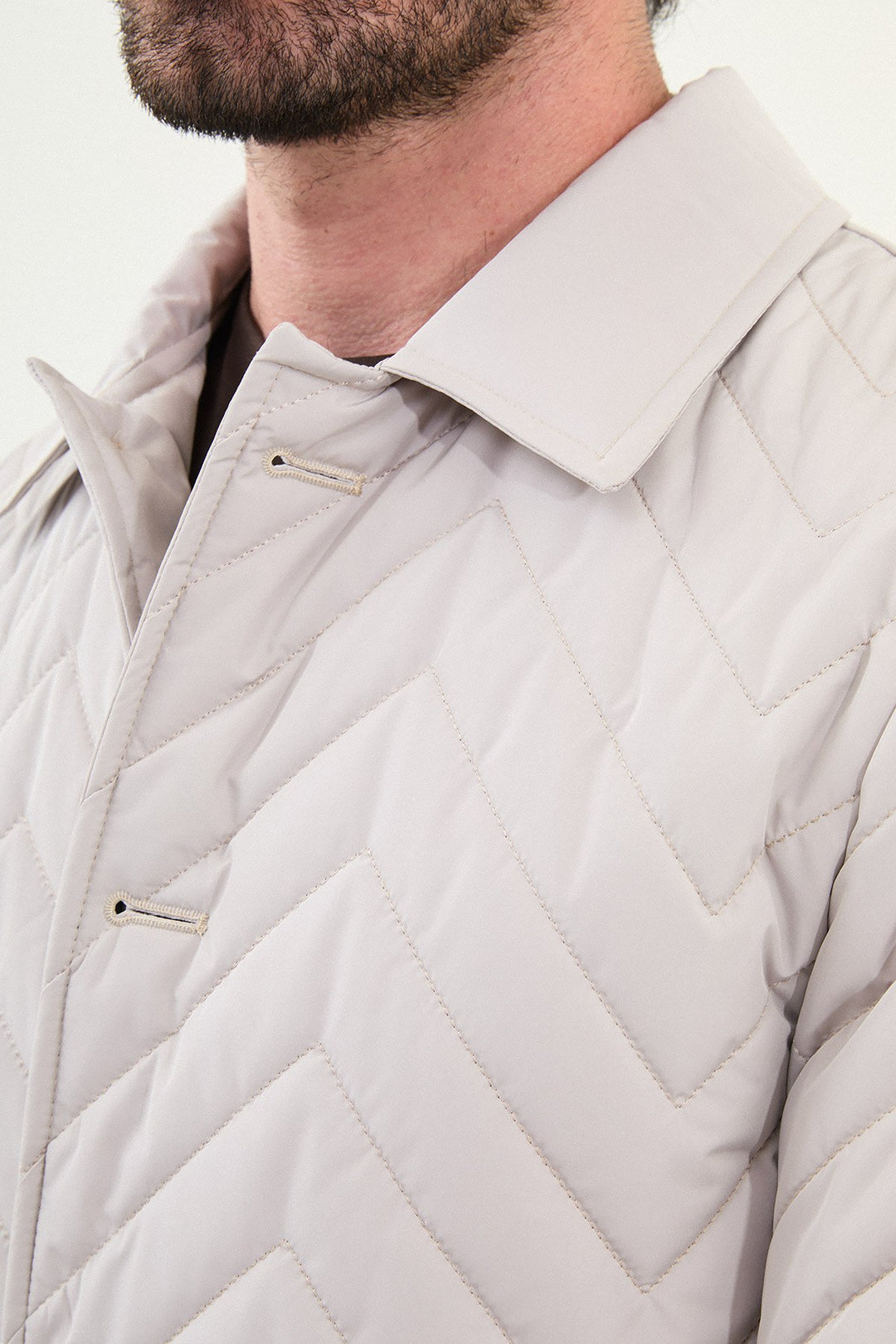 Chevron Quilted Button Jacket - Ecru