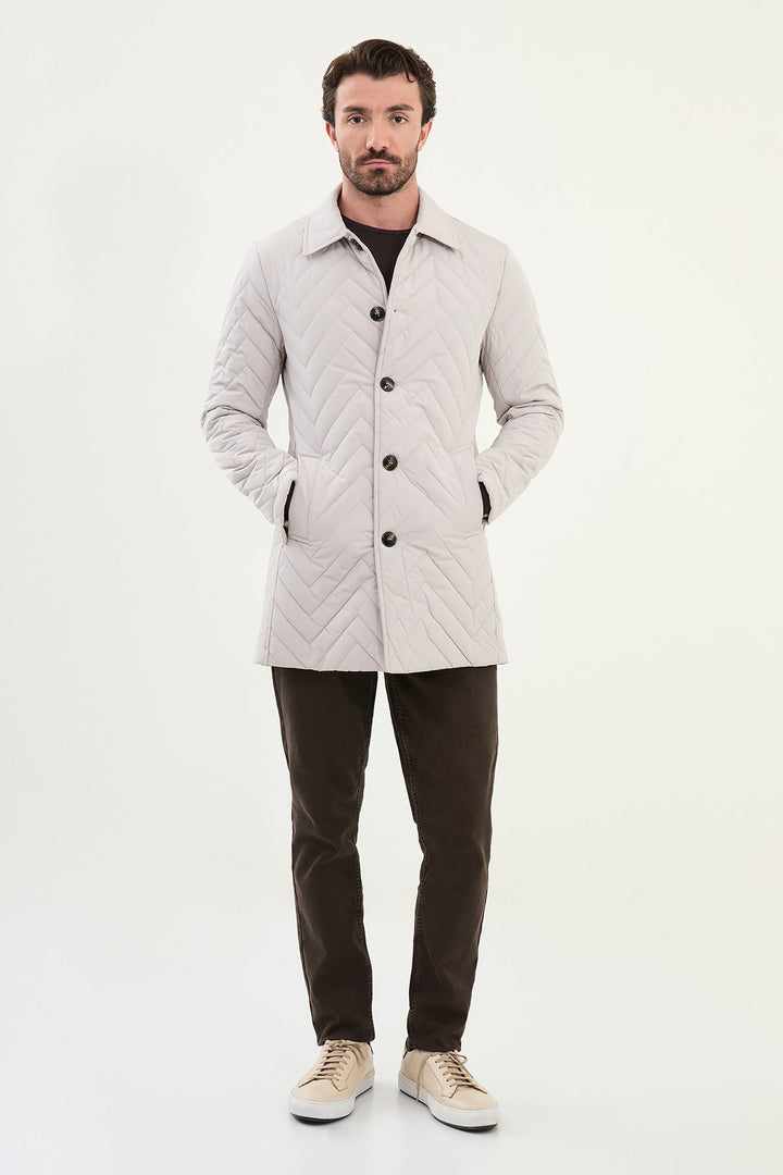 Chevron Quilted Button Jacket - Ecru