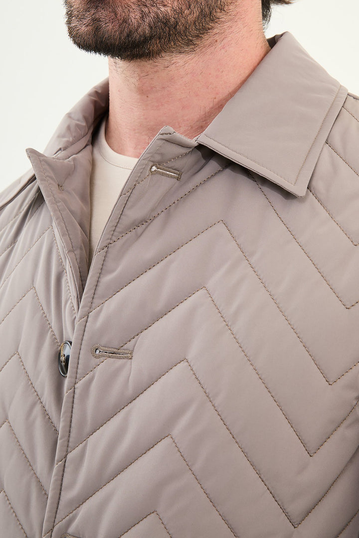 Chevron Quilted Button Jacket - Beige