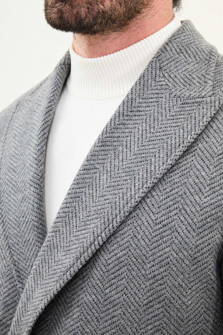 Herringbone Double-Breasted Overcoat - Grey
