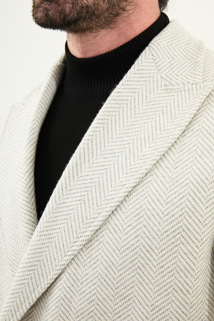 Herringbone Double-Breasted Overcoat - Ecru