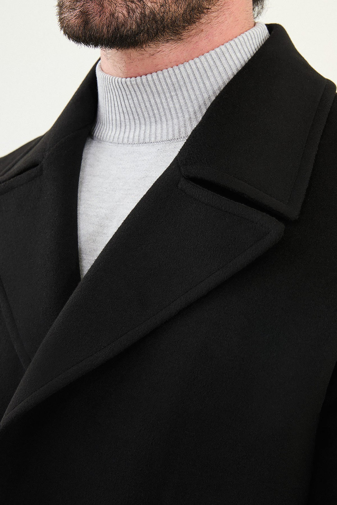 Classic Double-Breasted Overcoat - Black