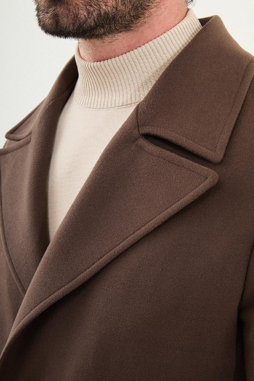 Classic Double-Breasted Overcoat - Brown