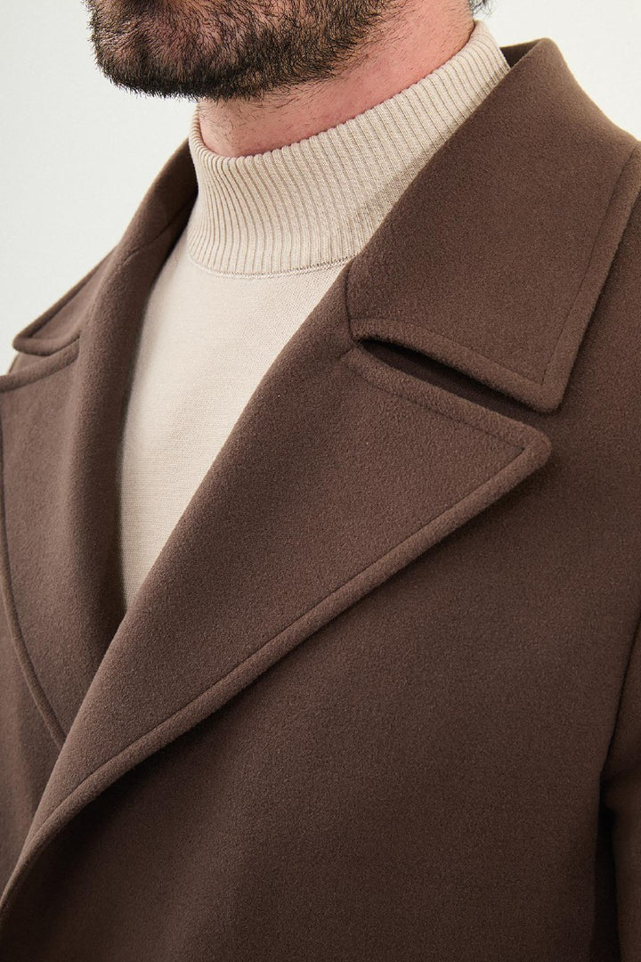 Classic Double-Breasted Overcoat - Brown