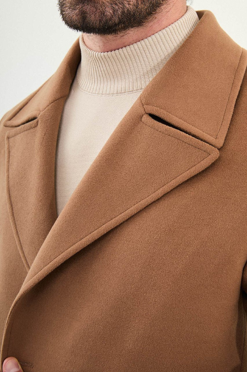 Classic Double-Breasted Overcoat - Camel
