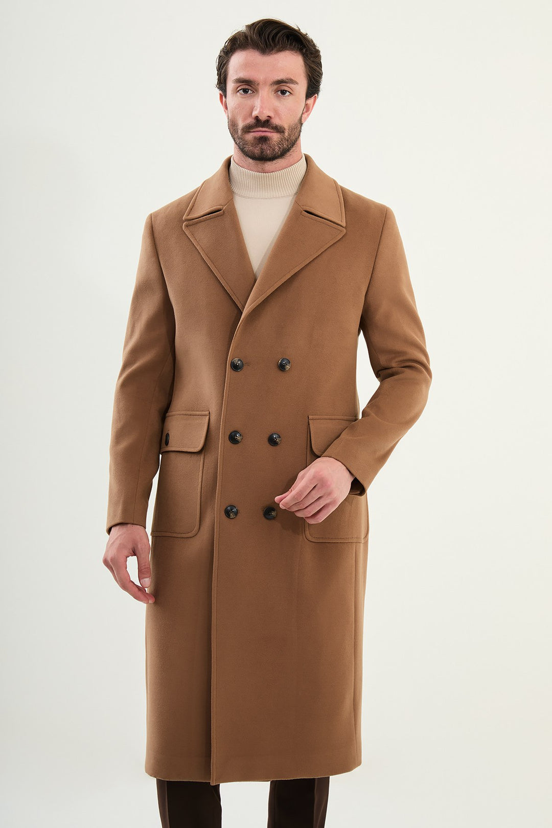 Classic Double-Breasted Overcoat - Camel