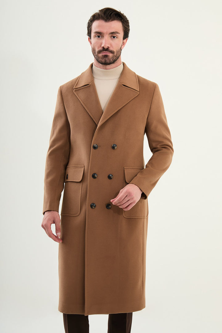 Classic Double-Breasted Overcoat - Camel