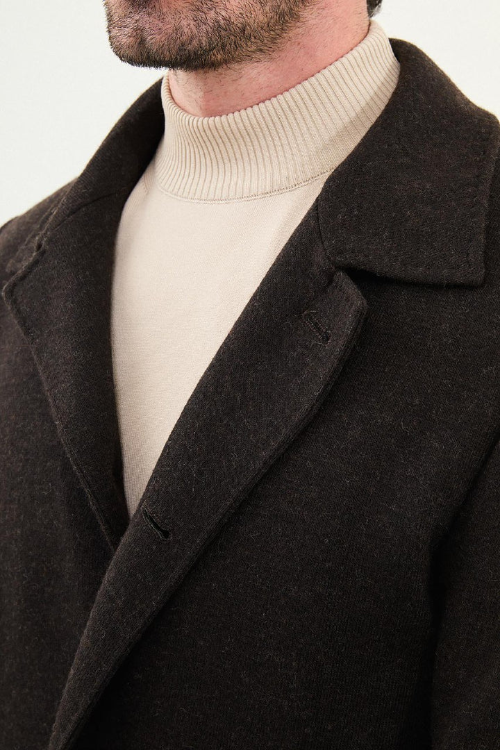 Single-Breasted Wool Overcoat - Brown