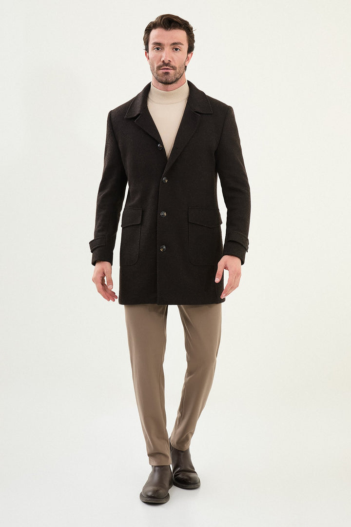 Single-Breasted Wool Overcoat - Brown