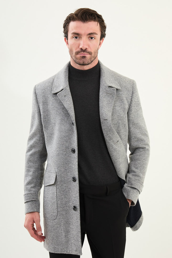 Single-Breasted Wool Overcoat - Grey