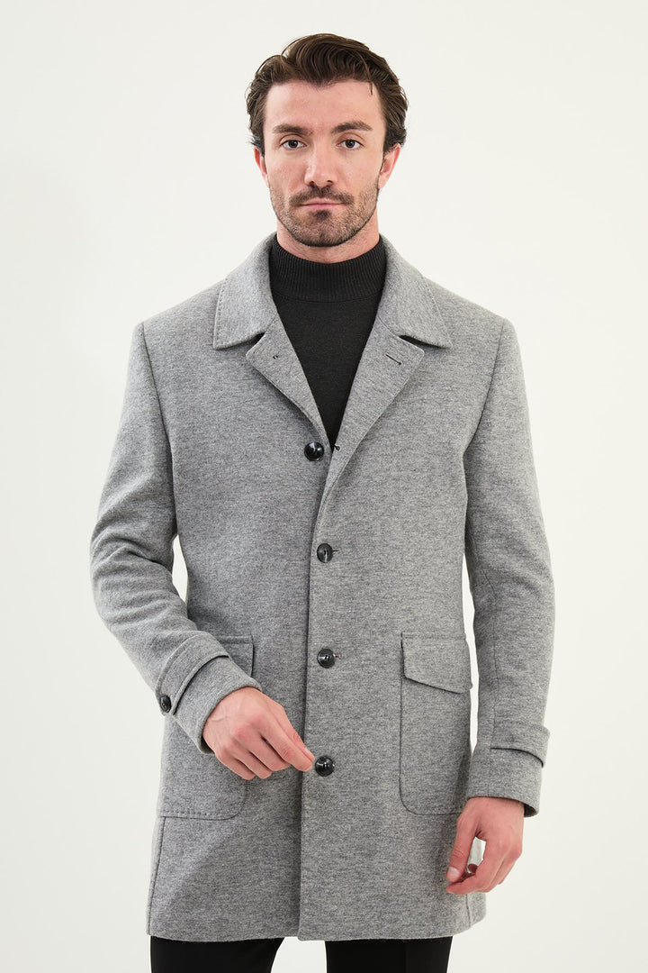 Single-Breasted Wool Overcoat - Grey
