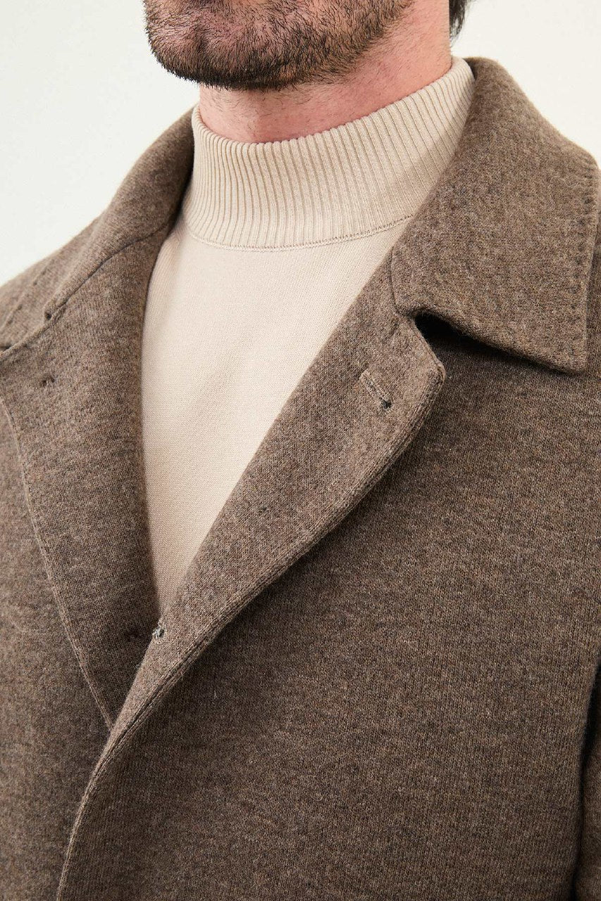 Single-Breasted Wool Overcoat - Beige