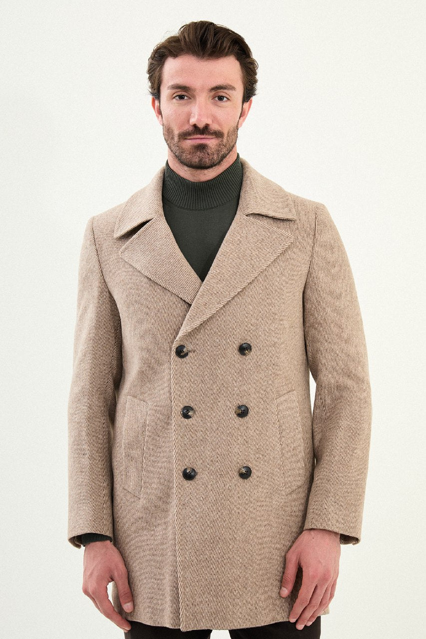 Double-Breasted Wool Peacoat - Beige