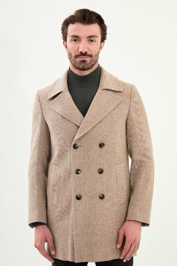 Double-Breasted Wool Peacoat - Beige
