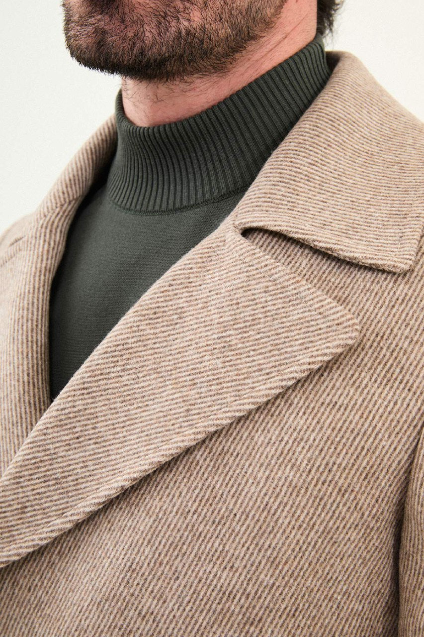 Double-Breasted Wool Peacoat - Beige
