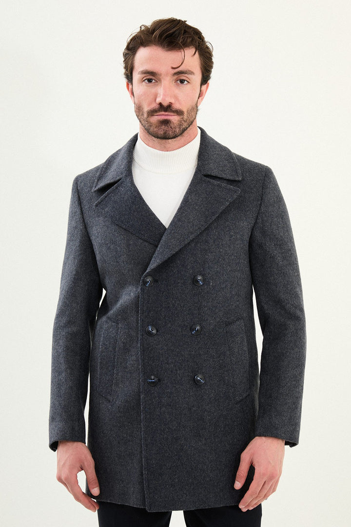 Double-Breasted Wool Peacoat - Dark Grey