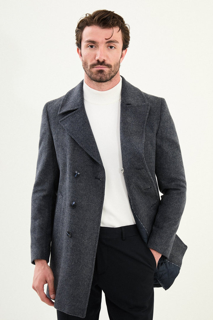 Double-Breasted Wool Peacoat - Dark Grey