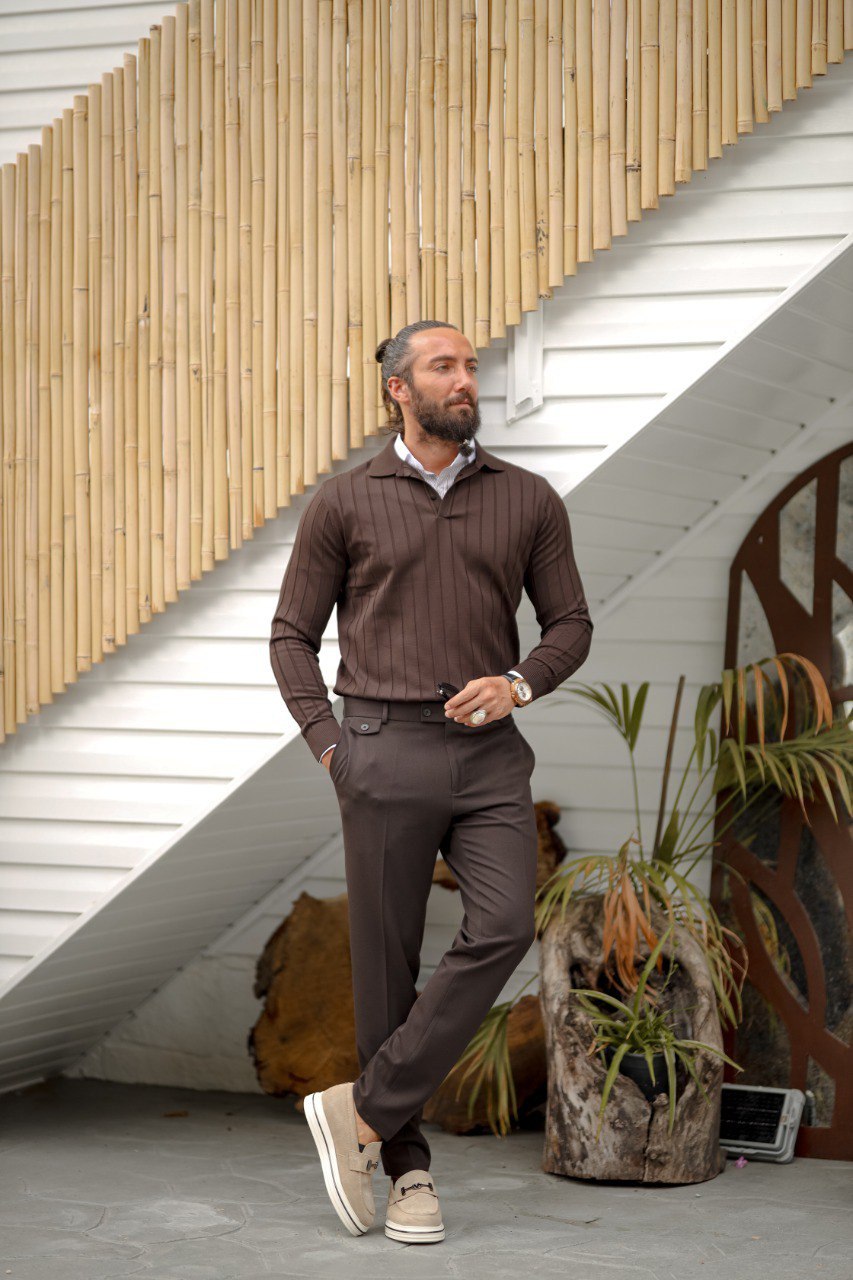 Polo Collar Self-patterned Knitwear