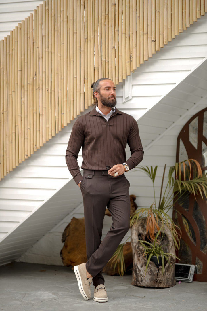 Polo Collar Self-patterned Knitwear